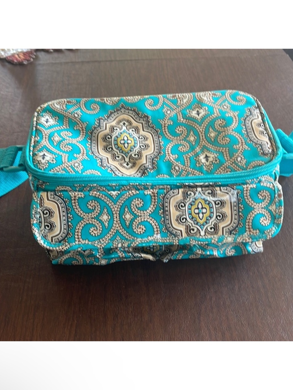 Vera Bradley Turquoise and Cream Patterned Mini Lunch Cooler Crossbody Bag